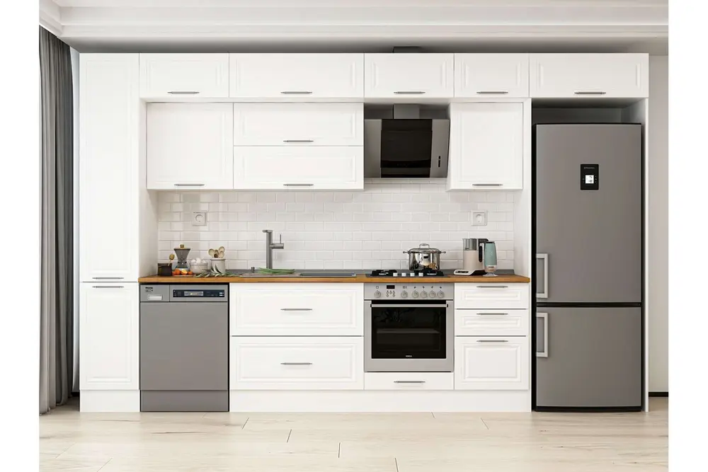 Alvinka 380X240 Cm Klasik Mebran Mutfak Dolabı, Mbb E90B40S50 2 Mebran Beyaz Suntalam