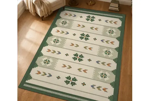 Yeşil Blok Dokuma Taban Halı, 661 Yng 80X150 Cm
