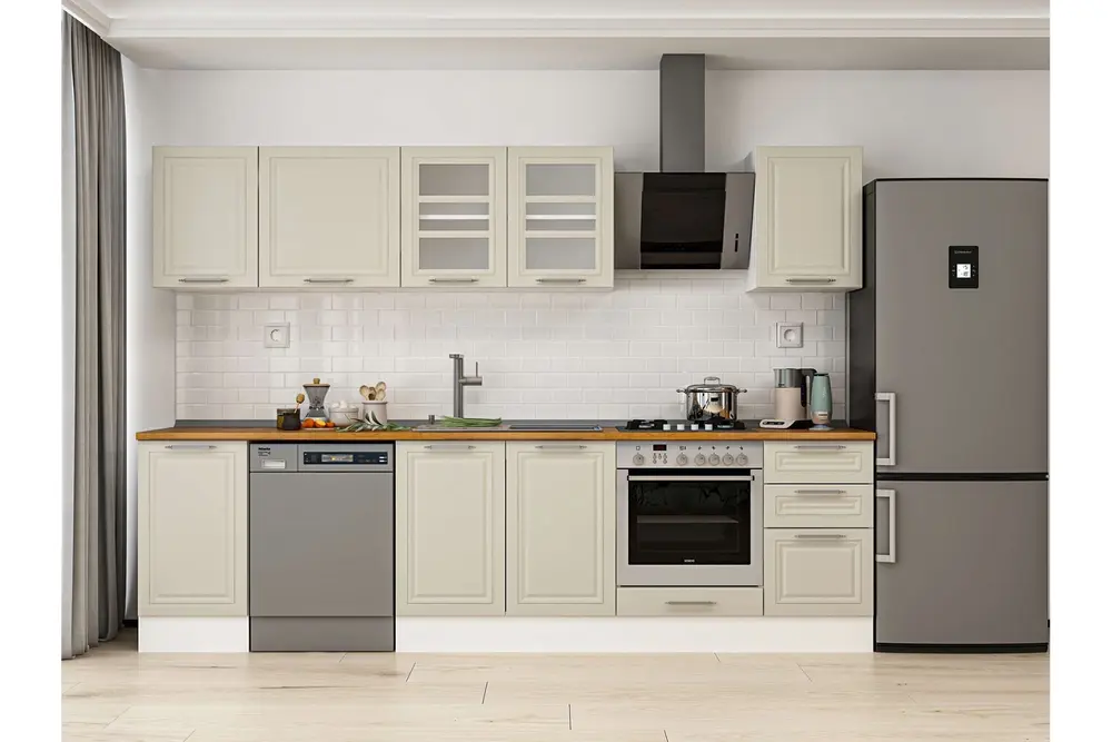 Alvinka 300X210 Cm Klasik Mebran Mutfak Dolabı, M E90S45S45 3 Mebran Kumtaşı Suntalam