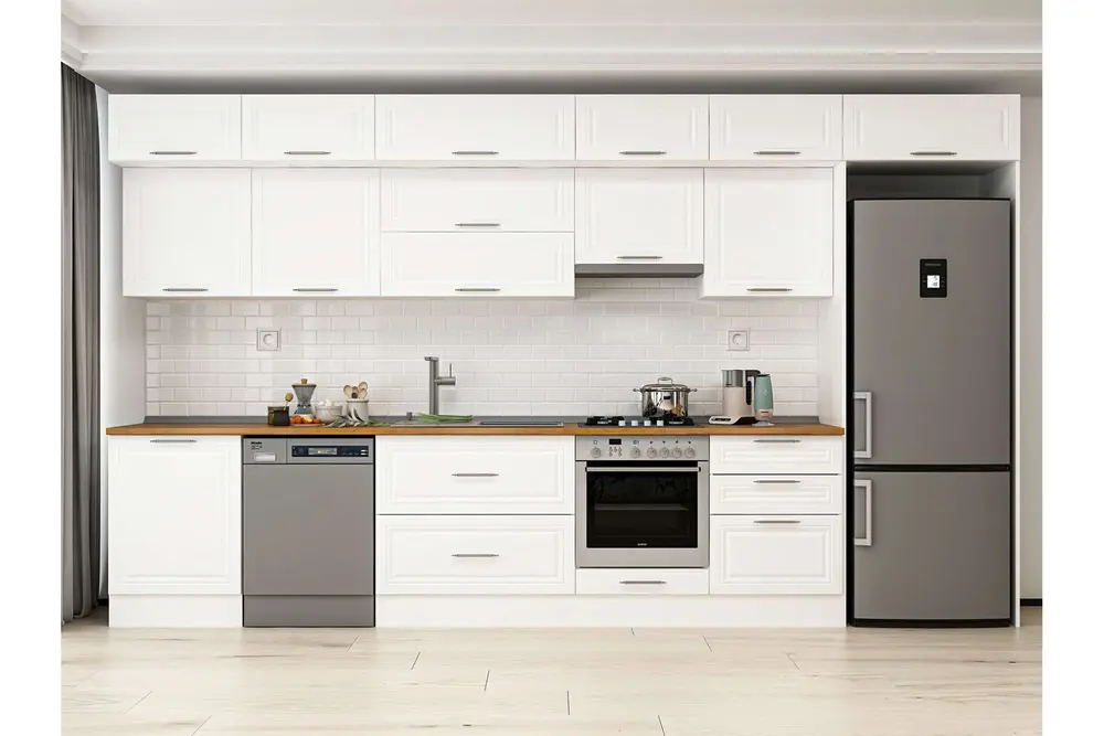 Alvinka 400X240 Cm Klasik Mebran Mutfak Dolabı, Mb E80S60S60 1 Mebran Beyaz Suntalam