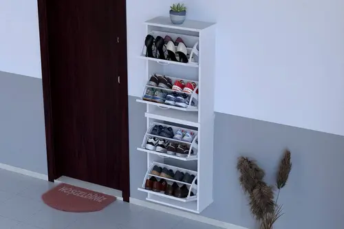 Umay İkili Asma 52 Cm 4 Düşer Kapaklı Ayakkabılık, Beyaz