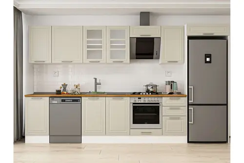 Alvinka 370X222 Cm Klasik Mebran Mutfak Dolabı, Mb E80S45S45 3 Mebran Kumtaşı Suntalam