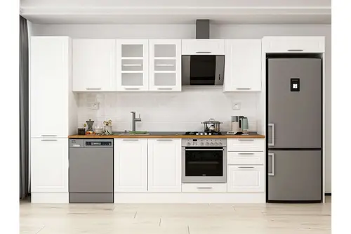 Alvinka 390X222 Cm Klasik Mebran Mutfak Dolabı, Mbb E90B50S50 3 Mebran Beyaz Suntalam