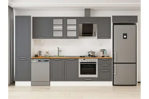 Alvinka 385X222 Cm Klasik Mebran Mutfak Dolabı, Mbb E90B50S45 3 Mebran Antrasit Mdf