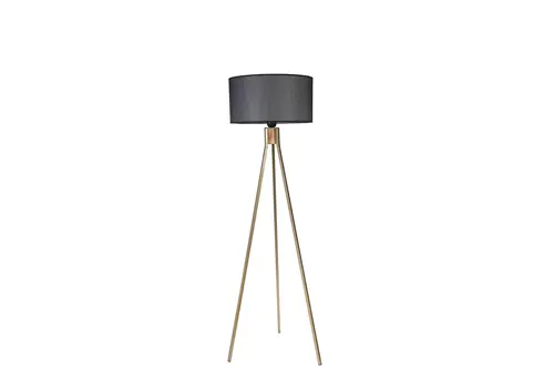 Fısco Tripod Eskitme Lambader Silindir Hasır Siyah Abajurlu