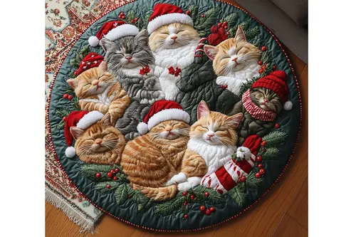 Yılbaşı Kedileri Baskılı Dokuma Taban Halı, 547 Yng, 80X80 Cm