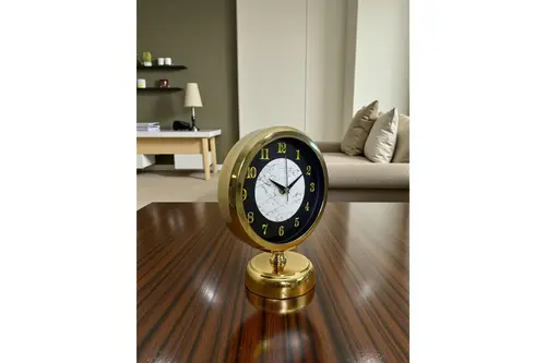 Mermer Işıltısı Gold Metal Masa Saati 25X20 Cm