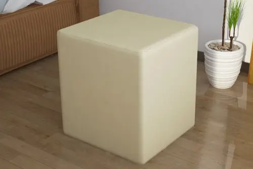 Ahşap İskeletli Kare Puf, Krem