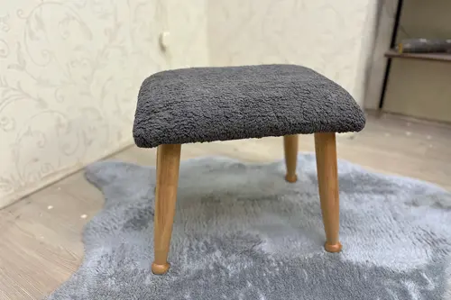 Trend Teddy Puf, Antrasit, Naturel Ahşap Ayak