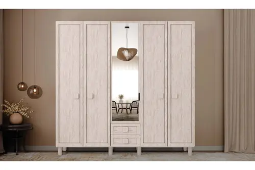 Ihlara %100 Mdf Gardırop, Traverten, 5 Kapaklı
