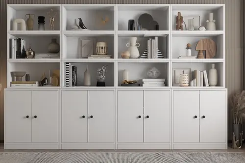 Leksa 8 Kapaklı Raflı Kitaplık 260 Cm Beyaz Ktp-1361-Ç