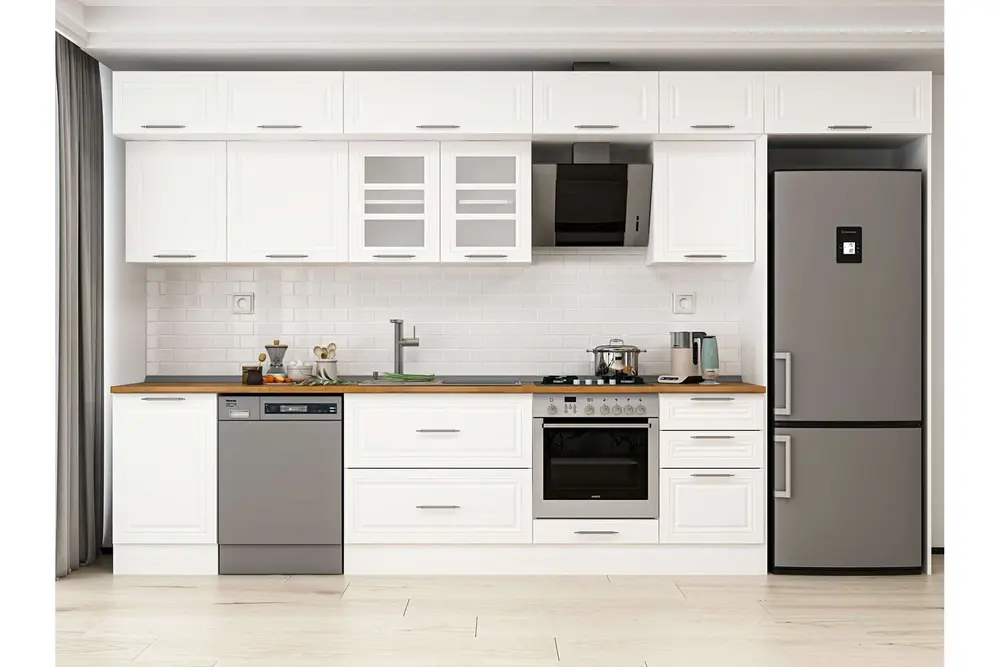 Alvinka 380X240 Cm Klasik Mebran Mutfak Dolabı, Mb E80S50S50 3 Mebran Beyaz Suntalam