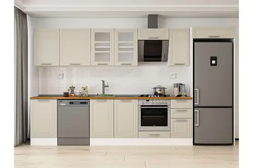 Alvinka 370X222 Cm Klasik Mebran Mutfak Dolabı, Mb E80S50S40 3 Mebran Kumtaşı Suntalam