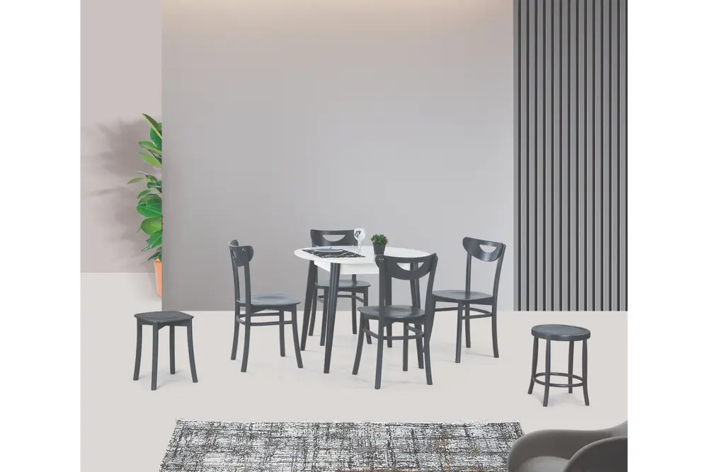 Siena Sabit Masa Ve Alman Sandalye Takımı, Antrasit, 90X90