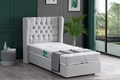 Riga Baza Başlık Ve Comfort Yatak Seti, Açık Gri, 90X190