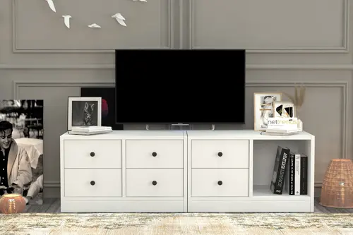 Leron Rafli Çekmeceli Tv Ünitesi Beyaz 130 Cm Tvt 1007 Ç