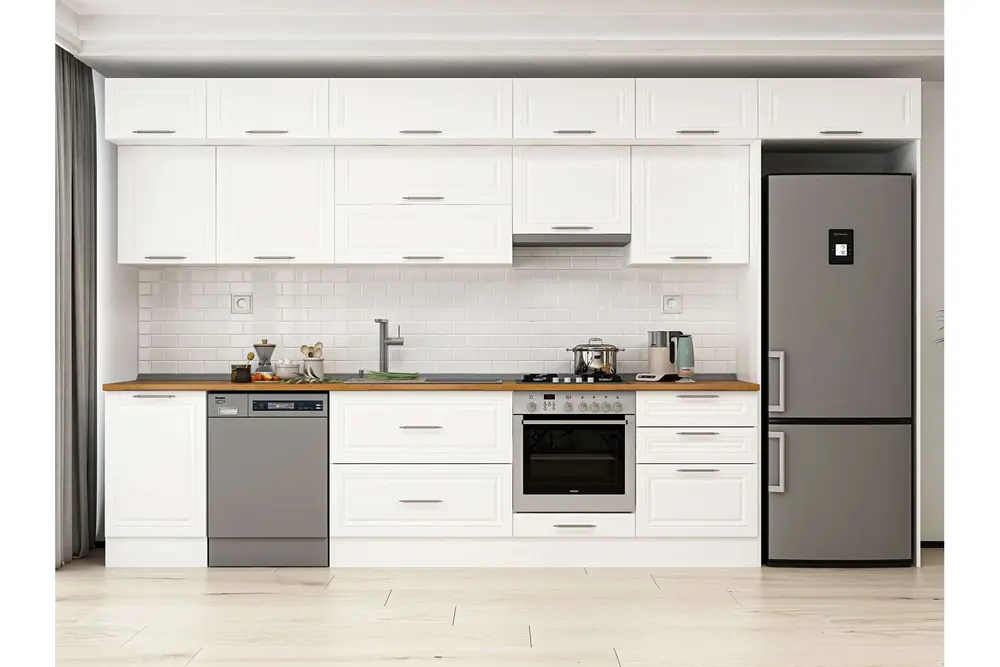 Alvinka 400X240 Cm Klasik Mebran Mutfak Dolabı, Mb E90S50S60 1 Mebran Beyaz Suntalam