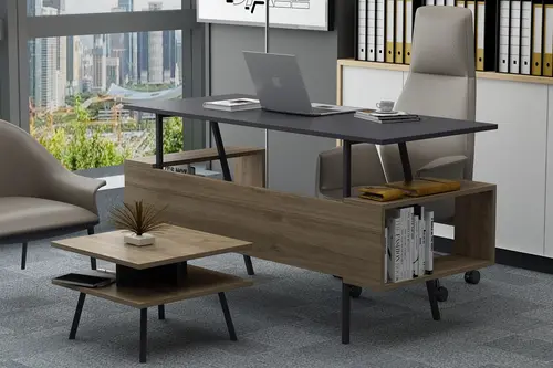 Lagomood İrony Maxi Ofis Masa Takımı, Antrasit Ceviz