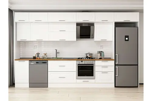 Alvinka 385X240 Cm Klasik Mebran Mutfak Dolabı, Mb E80S45S60 2 Mebran Beyaz Suntalam