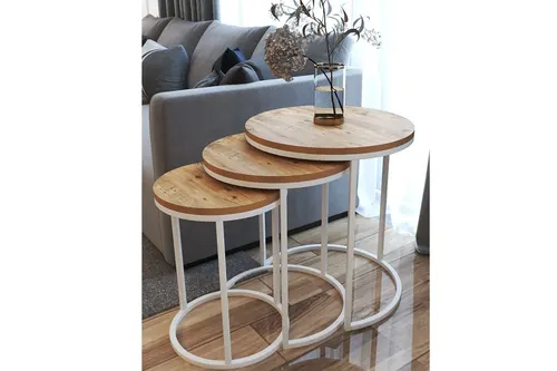 Tubihome Zigon Sehpa Takımı, Yuvarlak, Meşe