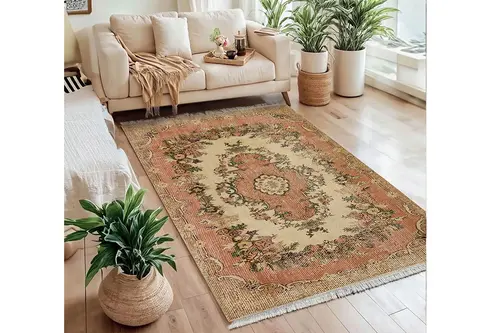 Şeftali Çiçeği Vintage Dokuma Taban Halı, 382 Yng, 60X120 Cm