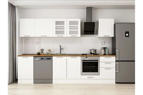 Alvinka 300X210 Cm Klasik Mebran Mutfak Dolabı, M E80S50S50 3 Mebran Beyaz Suntalam