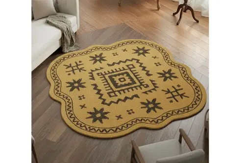 Hardal Kahve Motifli Özel Kesim Dokuma Taban Halı, 448 Yng, 80X80 Cm
