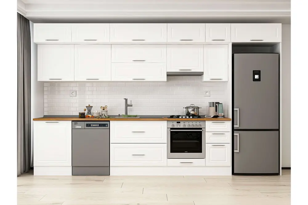 Alvinka 380X240 Cm Klasik Mebran Mutfak Dolabı, Mb E80S60S40 1 Mebran Beyaz Suntalam