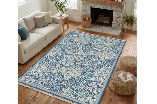Mavi Yapraklar Dokuma Taban Halı, 569 Yng 80X150 Cm