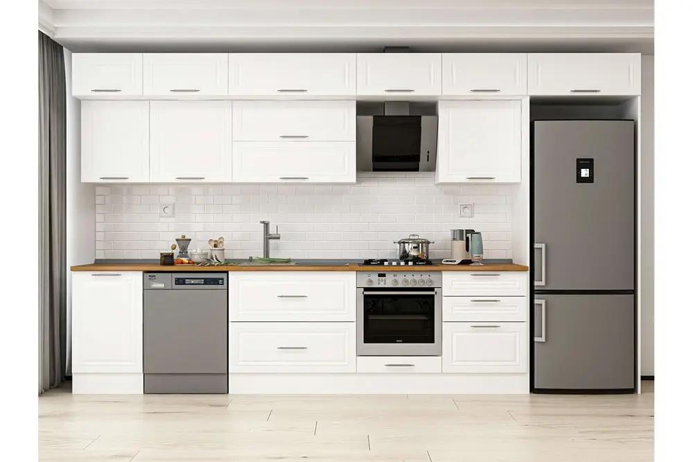 Alvinka 400X240 Cm Klasik Mebran Mutfak Dolabı, Mb E90S50S60 2 Mebran Beyaz Suntalam