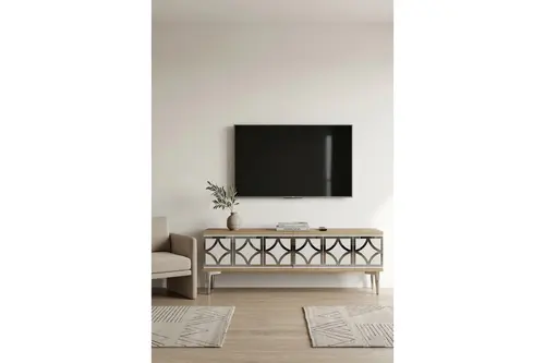 Lem Tv Sehpası Safirmeşe Beyaz Silver 120 Cm Tsa1237Dbs