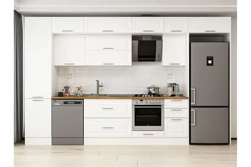 Alvinka 385X240 Cm Klasik Mebran Mutfak Dolabı, Mbb E90B50S45 2 Mebran Beyaz Suntalam