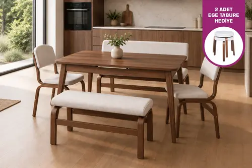 Avanos Açılır Masa Takımı, Banklı, Ceviz, 70X120+30 Cm