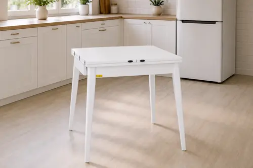 Avanos Ahşap Katlanır Kanatlı Mdf Mutfak Masası, Beyaz Beyaz