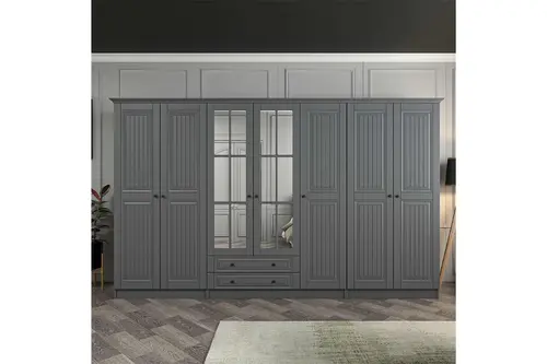 Kale 7 Kapaklı 2 Çekmeceli Taçlı Dolap, Mebran İlkbahar Antrasit, 190 Cm