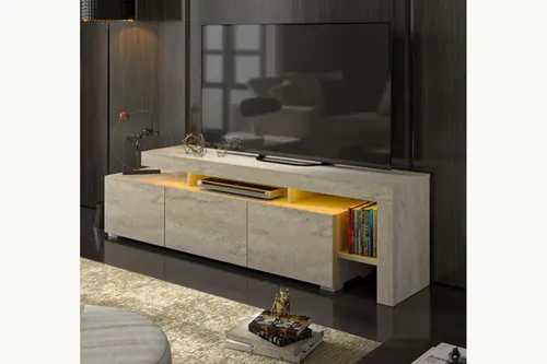 Luma Led Işıklı Tv Ünitesi, Konsol Traverten Desen, 192 Cm