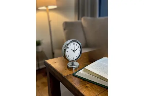 Silver Touch Metal Krom Masa Saati 25X20 Cm