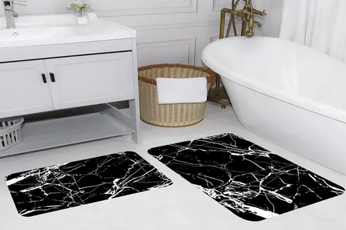 Dijital Baskı, Kaymaz Taban İkili Banyo Paspası 100X60 + 60X50 Cm Rvg5100