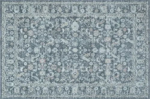 Mavi Ve Antrasit Eskitme Desenli Vintage Halı, 60X90