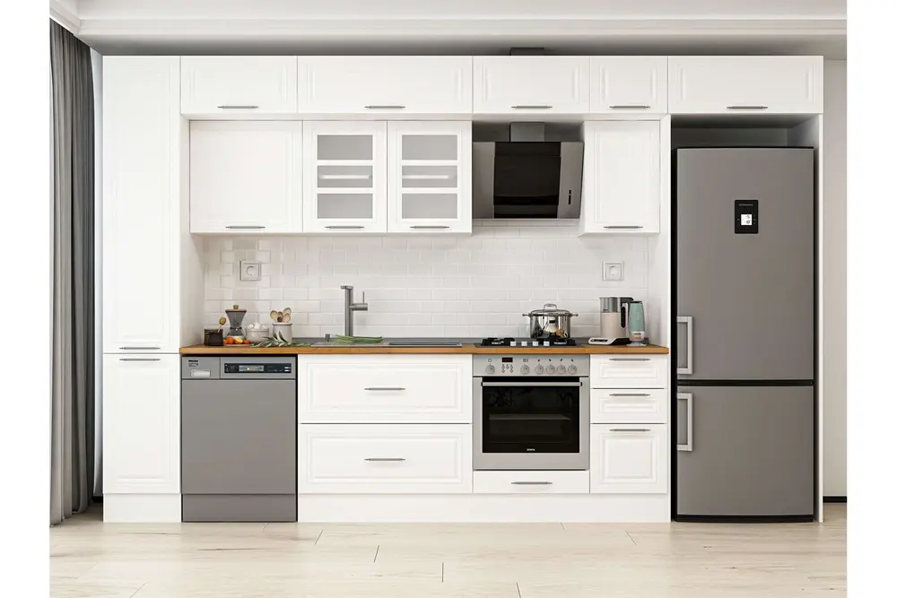 Alvinka 370X240 Cm Klasik Mebran Mutfak Dolabı, Mbb E90B40S40 3 Mebran Beyaz Suntalam