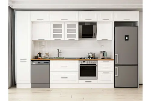 Alvinka 375X240 Cm Klasik Mebran Mutfak Dolabı, Mbb E80B45S50 3 Mebran Beyaz Suntalam