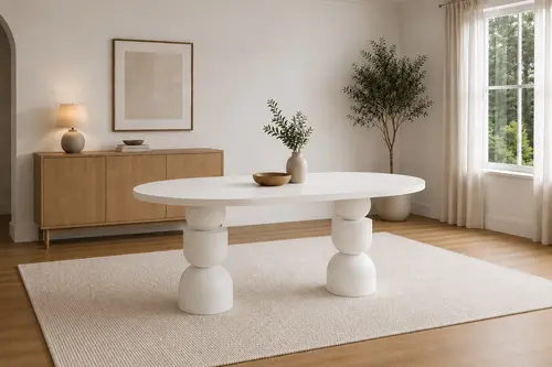 Kupa Oval Mutfak Masası, Beyaz, 160 Cm