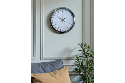Krom Metal 24 Saat Göstergeli Özel Tasarım Duvar Saati 40 Cm