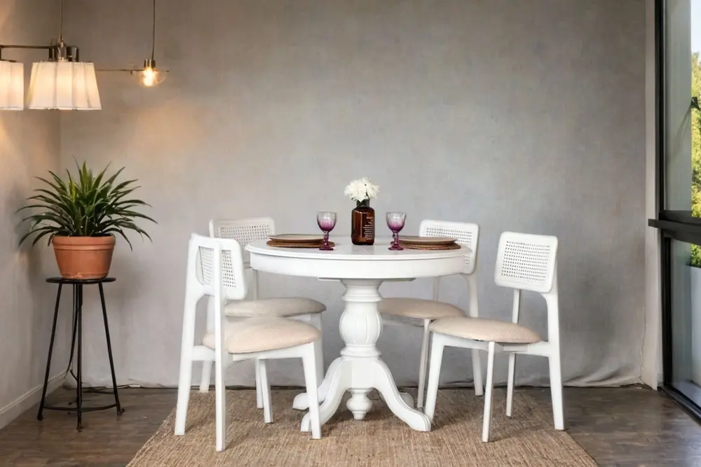 Roma Beyaz Ahşap Açılır Masa, Takımı 100X100