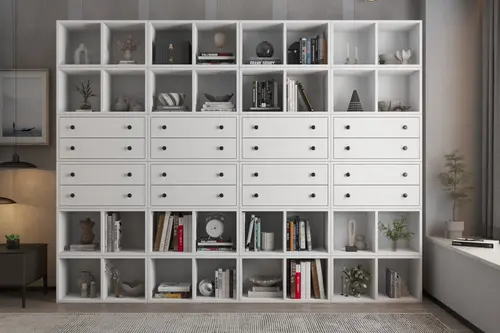 Zara 16 Çekmeceli Kitaplık Geniş Bölmeli Raf Dolabı Beyaz Nrg Ktp 1128