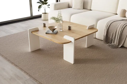 Afrolli Dekoratif Natural Desen Orta Sehpa, Beyaz