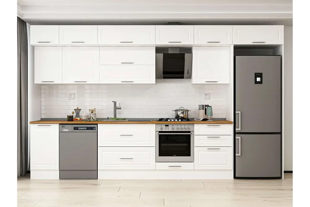 Alvinka 395X240 Cm Klasik Mebran Mutfak Dolabı, Mb E90S45S60 2 Mebran Beyaz Suntalam