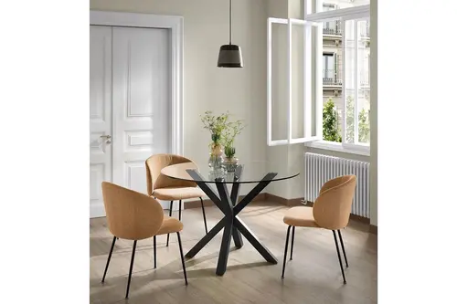 Sleteos Yemek Masası Siyah Ayak Cam Tabla