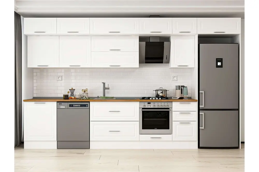 Alvinka 395X240 Cm Klasik Mebran Mutfak Dolabı, Mb E90S60S45 2 Mebran Beyaz Suntalam