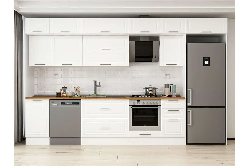 Alvinka 380X240 Cm Klasik Mebran Mutfak Dolabı, Mb E90S45S45 2 Mebran Beyaz Suntalam